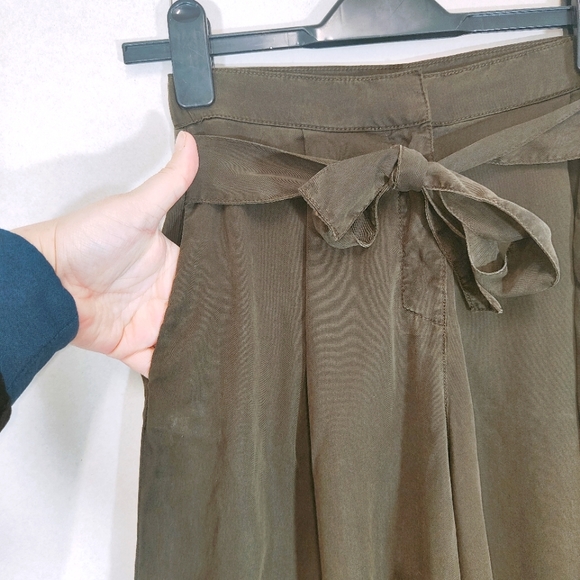 Mango Green Culottes Cropped Trousers Wide Leg High Waist Belted Size Small UK 8 - Picture 4 of 10